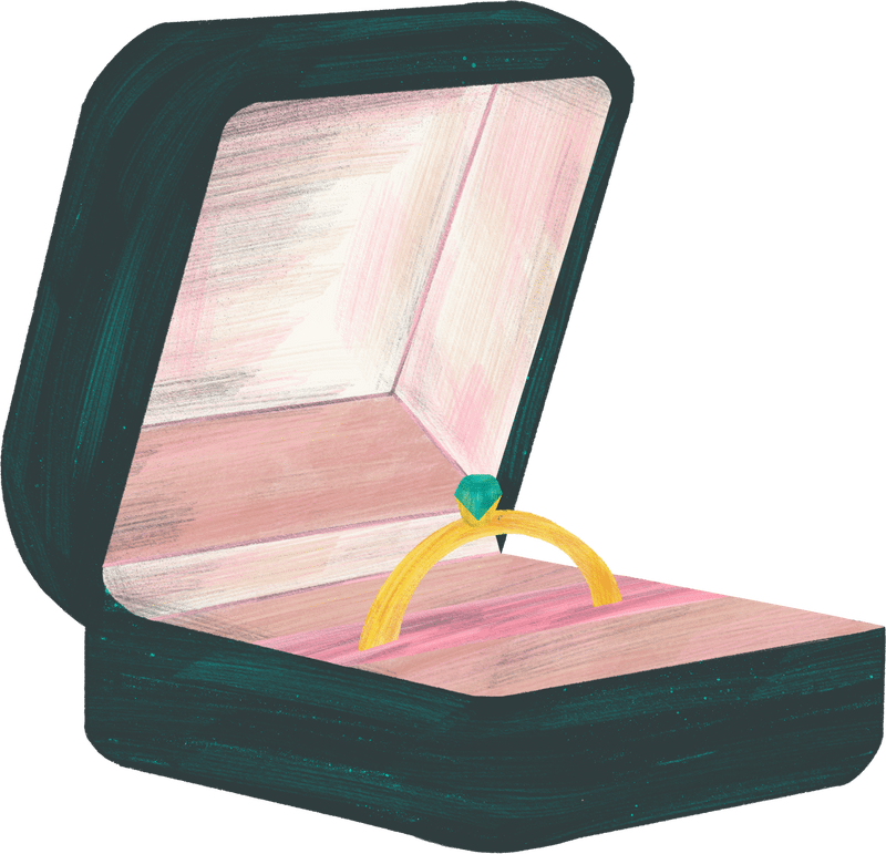 an illustration of an engagement ring in a box